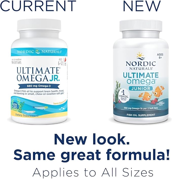 Nordic Naturals Ultimate Omega Jr. Strawberry - 90 Mini Soft Gels - 680 Total Omega-3s with EPA &amp DHA - Brain Health Mood Learning - Non-GMO - 45 Servings