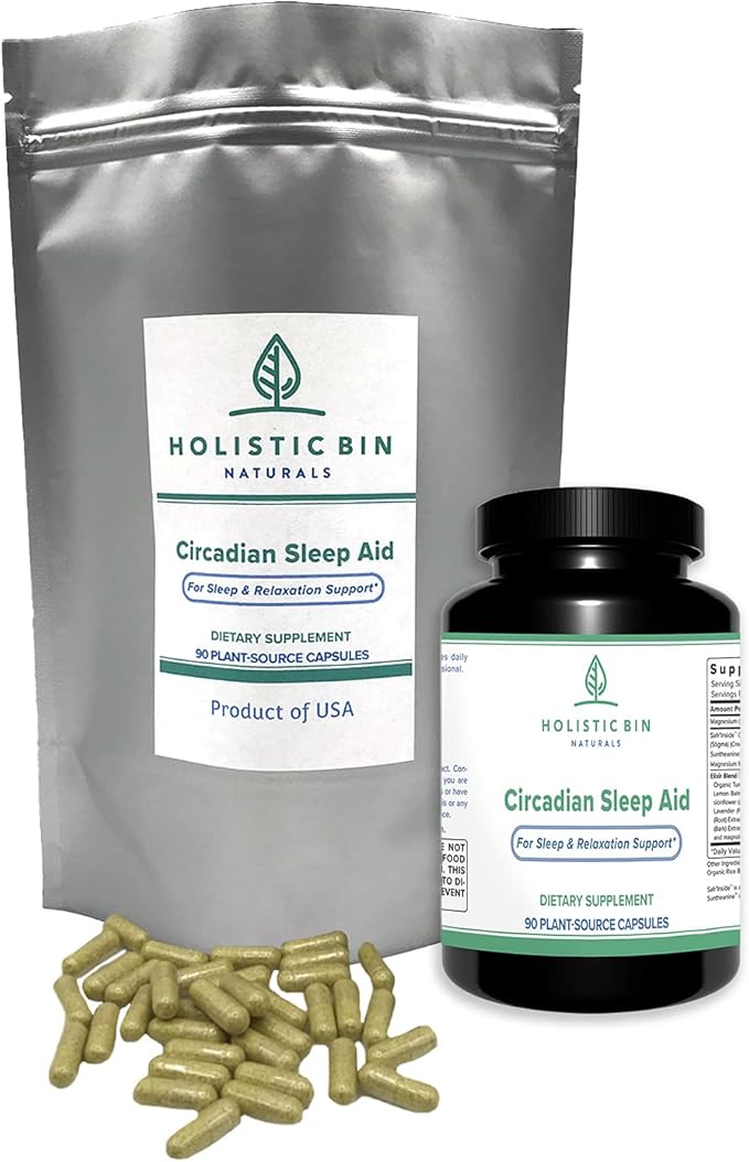 Holistic Bin Circadian Sleep Aid | Science-Backed All Natural Sleep Aids for Adults | Non-Groggy &amp Non-Habit Forming with L-Theanine Magnesium Valerian Root &amp More for Sleep Help