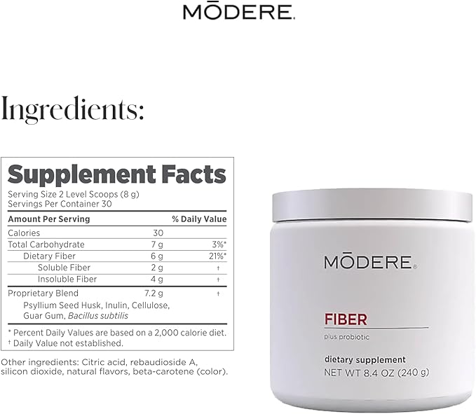 Modere Fiber Powder - Daily Wellness Formula with Easy-to-Mix Soluble Fiber for Everyday Routines and Packaged in A Convenient Canister - 240 g