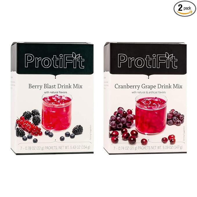 PROTIFIT - High Protein Berry Blast &amp Cranberry Grape Fruit Drink 2 Pack 15g Protein Low Calorie Sugar Free Ideal Protein Compatible 7 Servings Per Box (2 Pack)