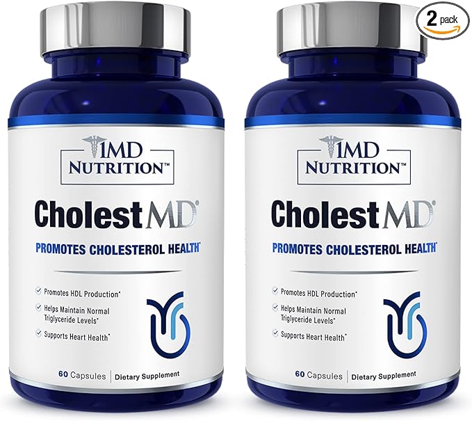 1MD Nutrition CholestMD with Olive Leaf Extract Bergavit Niacin Garlic | 120 Capsules (2-Pack)