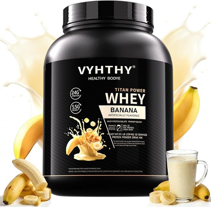 Banana Flavored Whey Protein Powder24g Protein per Serving Fast-Absorbing Concentrated whey Protein Low Sugar Gluten-Free Natural Flavor 3.5lbs(56oz)