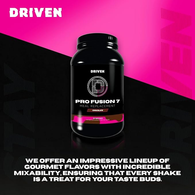 Driven Nutrition ProFusion7 Meal Replacement Protein – 24g Protein 7-Stage Blend 5g Fiber + MCT Oil – Smooth High-Protein Shake Mix for Anytime Nutrition (2.9lb Vanilla)
