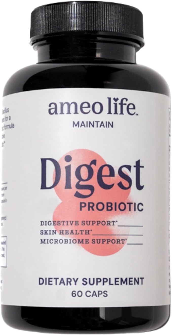 Ameo Life Probiotic for Digestive &amp Gut Health – Bacillus Subtilis &amp Bacillus Coagulans with Aloe Vera Turmeric Psyllium Slippery Elm &amp Inulin Prebiotic – 60 Capsules