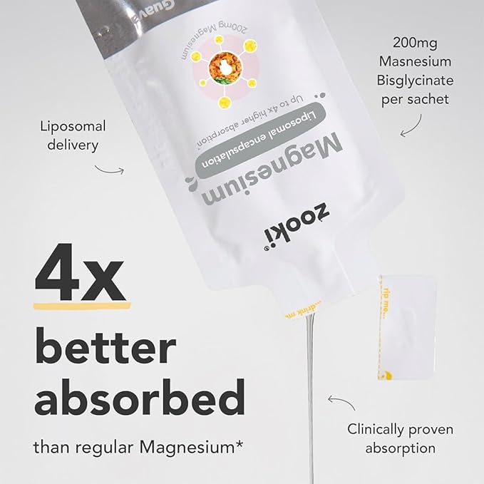 Zooki Liposomal Magnesium Glycinate 1500mg Liquid – 4X Higher Absorption – Great Taste Sugar Free Vegan – Alternative to High Strength Magnesium Tablets – Sleep Stress Muscle Cramps (30 Servings)