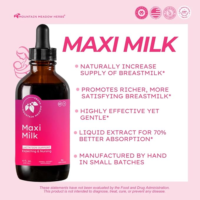 Mountain Meadow Herbs Maxi-Milk- Natural Liquid Lactation Support to Increase Breast Milk Production Quickly &amp Effectively for Breastfeeding Moms - 4 oz