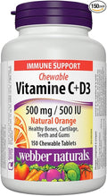 Webber Naturals Vitamin C+D3 500 mg/500 IU Natural Orange 150 Chewable Tablets
