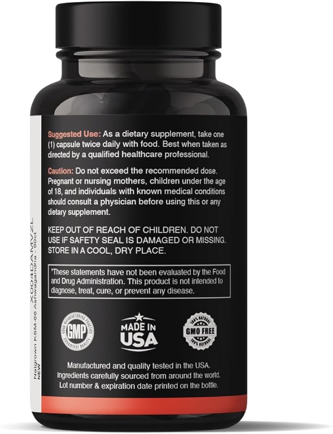 Natgrown Ashwagandha KSM 66 Supplement 600 mg - Stress Mood &amp Athletic Support - Organic KSM66 Root Extract with 5% Withanolides - Vegan Capsules - 60 Count