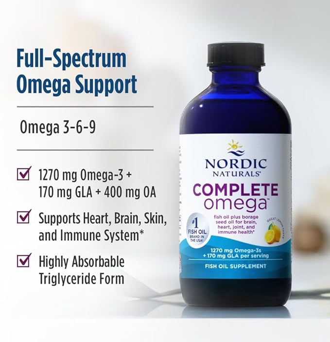 Nordic Naturals Complete Omega Lemon Flavor - 16 oz - 1270 mg Omega-3 - EPA &amp DHA with Added GLA - Healthy Skin Cognition Positive Mood - Non-GMO - 96 Servings