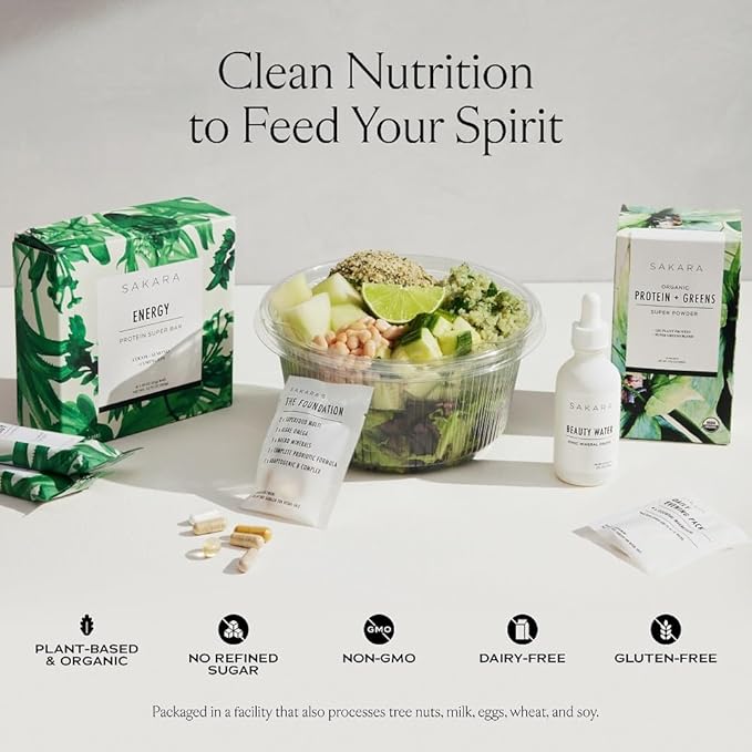 SAKARA Protein + Greens Super Powder – 30 Servings Organic Plant-Based Blend with Hemp Pumpkin Pea Protein Wheatgrass &amp Spirulina Vegan Superfood Drink Mix