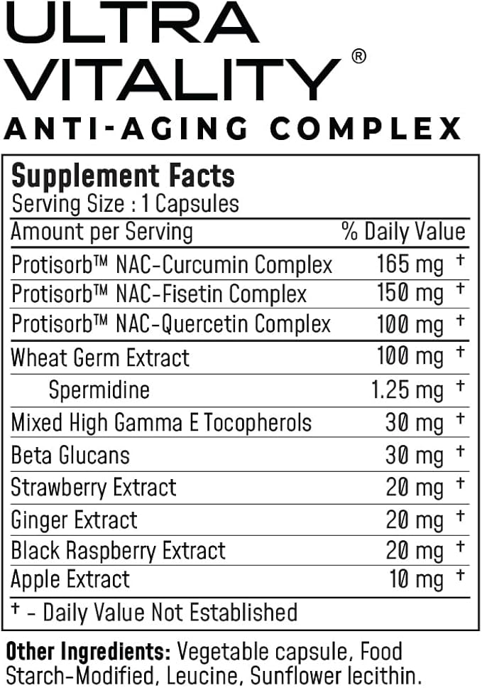 UltraVitality Longevity Support Formula – Fisetin Curcumin Quercetin &amp Beta-Glucan – Supports Cellular &amp Cognitive Health Healthy Aging – 60 Capsules