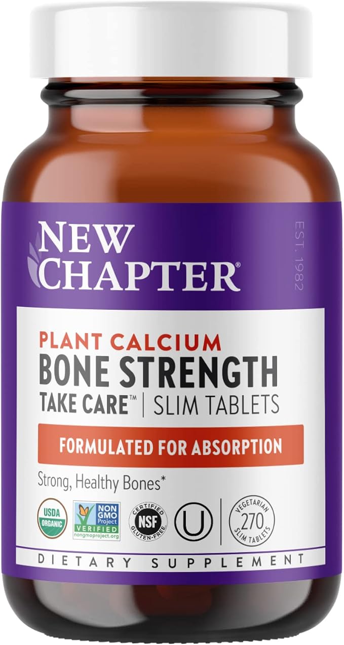 New Chapter Calcium Supplement - Bone Strength Plant-Based USDA Organic Calcium with Magnesium Vitamin D3+K2 for Bone Health &amp Joint Mobility Heart Support 905 mg dose - 270 Slim Tablets