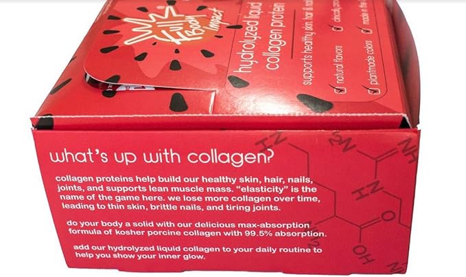 Liquid Collagen Protein Supplement 16000mg (16g) of Hydrolyzed Collagen Types I &amp III for Healthy Hair Skin Nails &amp Joints 1oz Packs (Box of 30) Sugar Free (Watermelon &amp Chill)