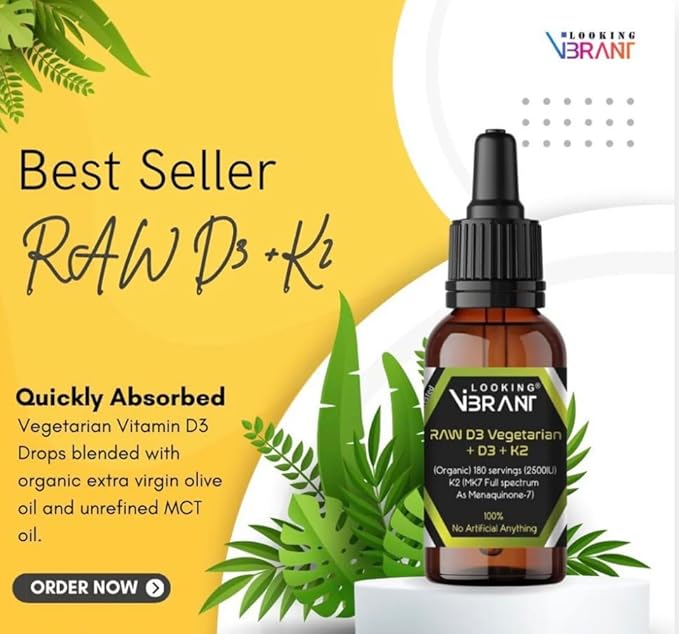Vitamin D3 + K2 (MK-7) Liquid Drops with MCT Oil &amp Olive Oil - Vegetarian Non-GMO Soy-Free Gluten-Free Alcohol-Free 1 Bottle 2 Fl Oz (60 ml) - 180 Servings (2500 IU per Serving)