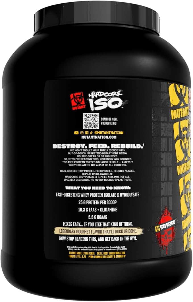 Mutant Hardcore ISO Whey Protein Isolate Powder Acts Fast to Help Recover Build Muscle Bulk and Strength 5 lb - Cookies &amp Cream