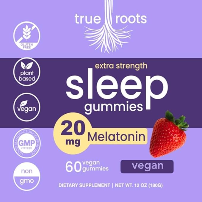 Sleep Gummies 20mg Melatonin | May Help Falling Asleep Faster &amp Staying Asleep Longer | with GABA Valerian Lemon Balm and Melatonin | Sugar Free Vegan 60 ct