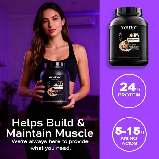 Blueberry Pancakes Flavored Whey Protein Powder24g Protein per Serving Fast-Absorbing Concentrated whey Protein Low Sugar Gluten-Free Natural Flavor 2 lbs/32 oz.