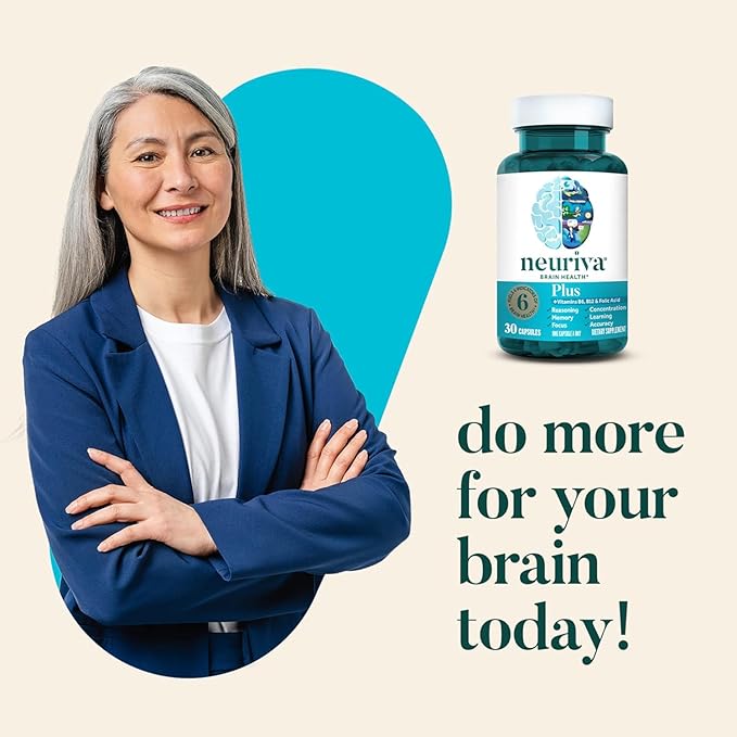 NEURIVA Plus Brain Supplement for Memory Focus &amp Concentration + Cognitive Function with Clinically Tested Nootropics Phosphatidylserine and Neurofactor VIT B6 &amp B12 30 Count Capsules (2 Pa