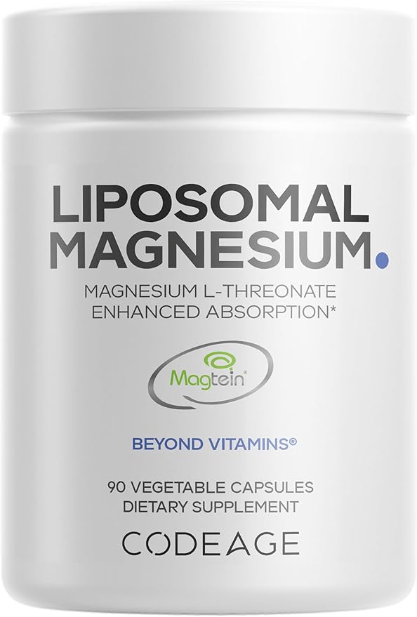 Codeage Liposomal Magnesium L-Threonate Supplement Patented Magtein Magnesium Threonate for Brain Health Memory and Cognitive Function Support Bioavailable Non-GMO - 90 Capsules