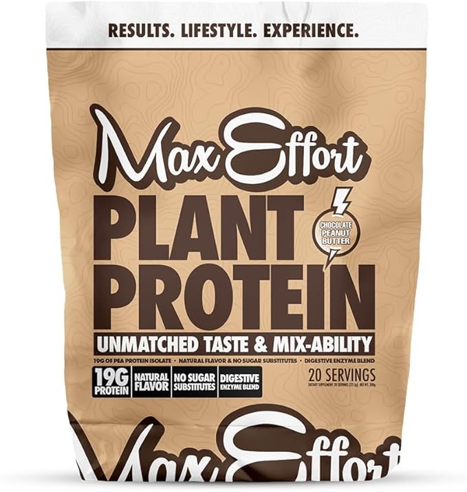 MAX EFFORT Plant Protein Powder 19 G Pea Protein Plant Based Gluten Free Low Carb Protein Shake or Smoothie Mix Meal Replacement No Whey No Sugar Substitutes Chocolate Peanut Butter 20 Srvg