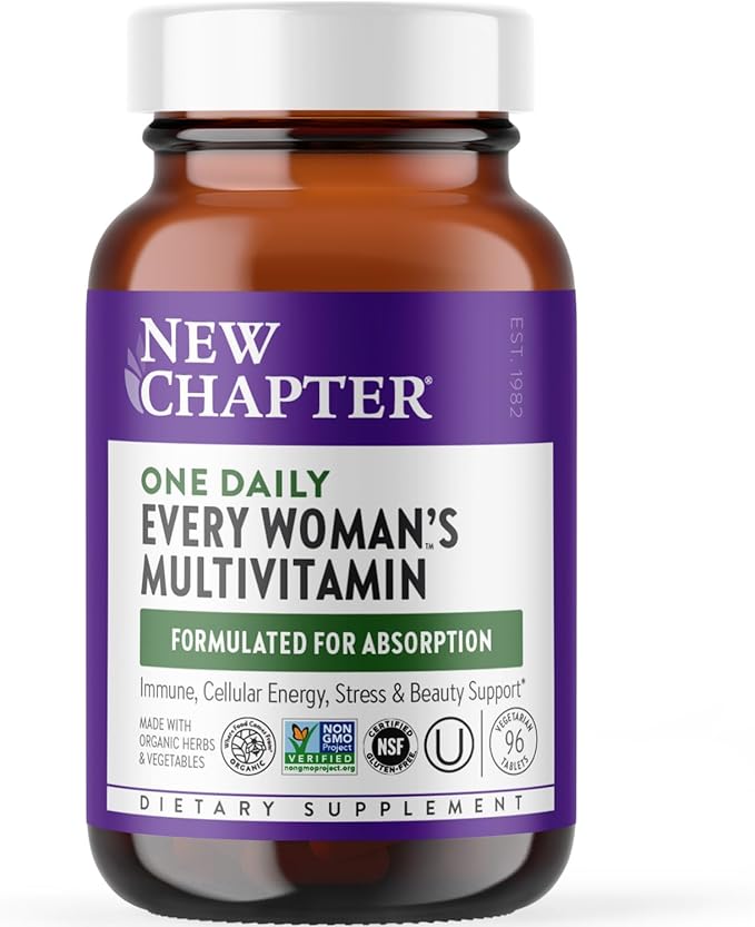 New Chapter Women’s Multivitamin Iron B6 B12 Biotin for Hair Growth D3 Vit C Zinc for Immune &amp Stress Support Gentle on an Empty Stomach One Daily Non-GMO Gluten-Free 18+ 96 Tablets