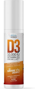 BIOLABS PRO All Natural Vitamin D3 10000IU Vitamin D Cream - Maximum Strength - Fight Vitamin D Deficiency Naturally - with Vitamin K2 &amp Olive Leaf Extract - Safe &amp Effective (10000IU - 3.0oz