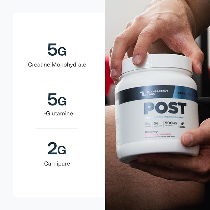 Transparent Labs Post - Post-Workout Recovery Muscle Builder with L-Glutamine Beta-Alanine and BetaPure Betaine Anhydrous for Muscle Recovery and Muscle Building - 30 Servings Strawberry Lemonade