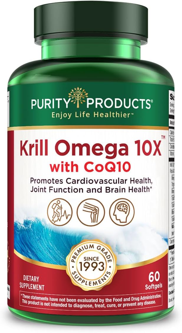 Krill Omega 10X more EPA &amp DHA with CoQ10 Super Formula from Purity Products. 60 SOFT GELS