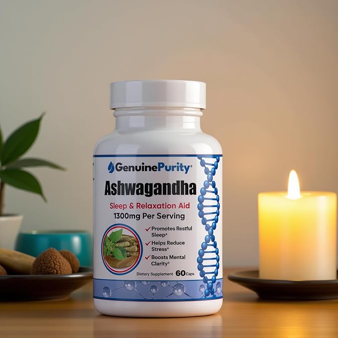 Organic Ashwagandha Supplement - 60 Vegan Capsules of Ashwagandha Root Extract with Black Pepper for Better Absorption - Support Relaxation Calm Mood &amp Sleep Quality