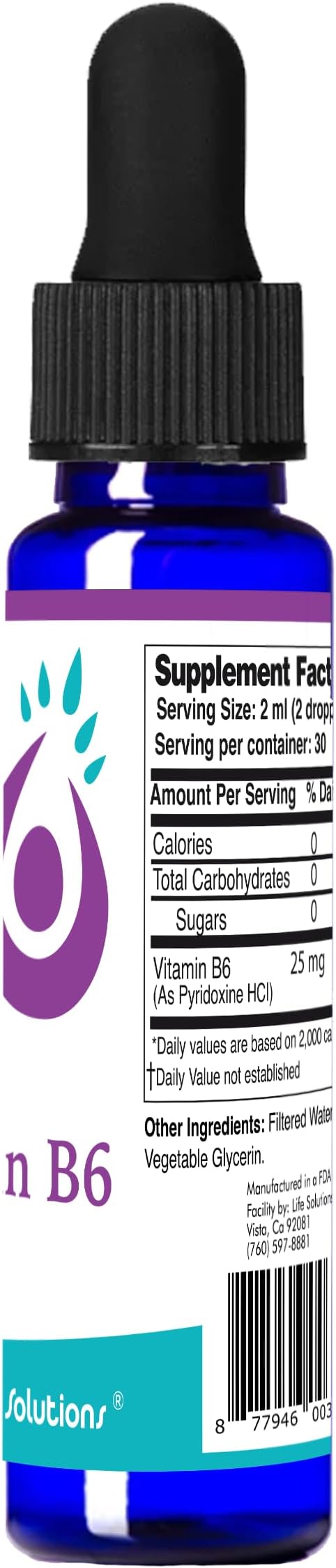 Life Solutions Vitamin B6 Pyridoxine HCI - B Vitamins Supplement B6 Vitamins 25mg- Essential B6 Supplement for Metabolism Energy and Nervous System Support 2oz Liquid Dropper