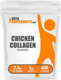 BulkSupplements.com Chicken Collagen Powder - Hydrolyzed Collagen Supplement for Hair Skin &amp Nails - Unflavored &amp Gluten Free 2.5g per Serving 1kg (2.2 lbs) (Pack of 1)