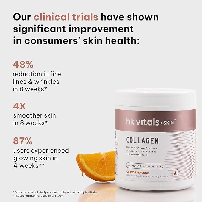 Mar.ine Collagen Supplement (Orange 200 Gram) | Vitamin C E Sodium Hyaluronate | for Healthy Skin Hair &amp Nails