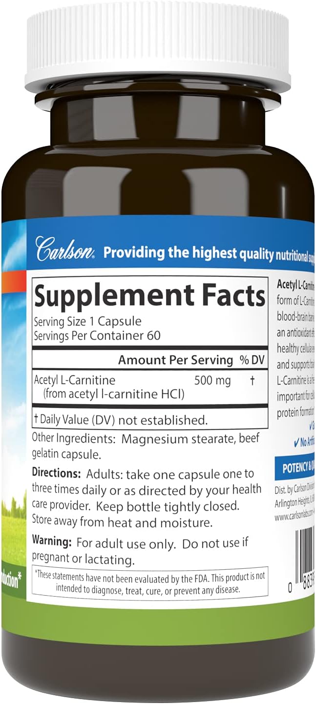 Carlson Labs Acetyl L-Carnitine 500mg 60 Capsules