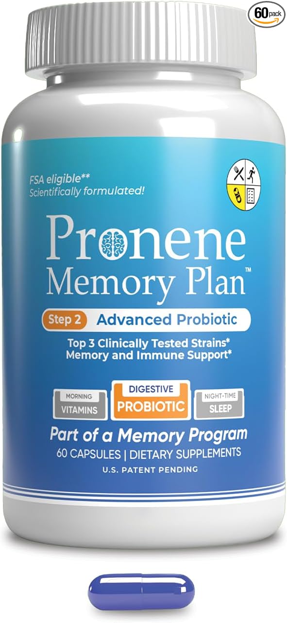 Pronene Memory Plan Advanced Probiotic | Lactobacillus Bifidobacterium bifidum Bifidobacterium longum | Supports Immunity microbiome Gut Brain axis Memory Health (60caps)