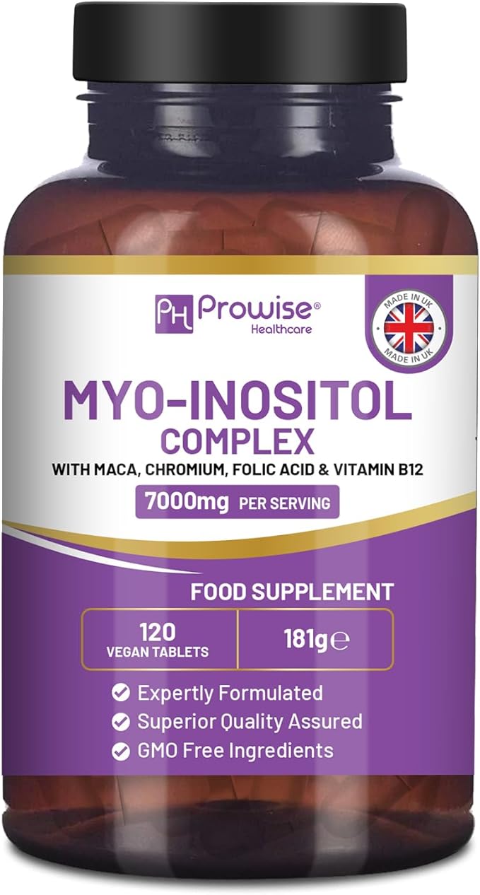 Myo-Inositol Complex 120 Vegan Tablets 7000mg per Serving with Black Maca Root Chromium Folic Acid and Vitamin B12 | Hormonal Balance for Women| Premium Quality by Prowise