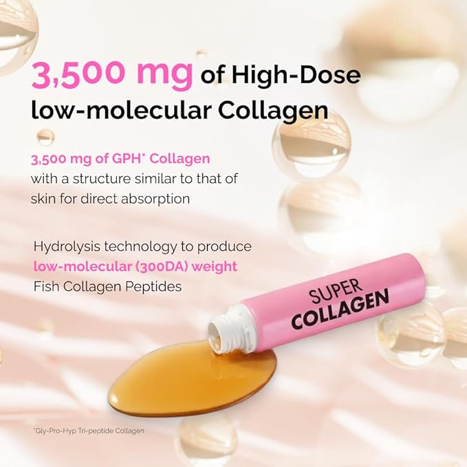 VITALBEAUTIE Super Collagen Drink – 3500mg Low‑Molecular Fish Collagen (5 Types) – K‑Beauty Liquid Beauty Ampoules Mixed Berry Flavor (Naturally &amp Artificially Flavored) – 14 x 25 mL
