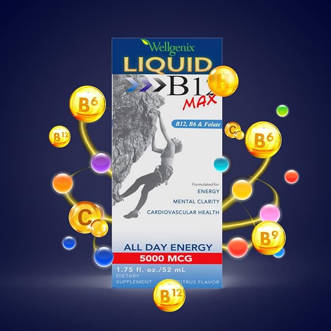 Wellgenix B12 Max Liquid - Vitamin B6 B12 &amp Folate-High Absorption - Cardiovascular Health Mental Clarity Energy Boost &amp Weight Loss - 1.75oz 2 Pack
