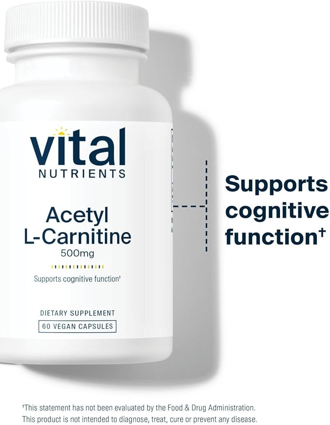 Vital Nutrients Acetyl L-Carnitine 500mg - Brain Memory and Cognitive Support Supplement* - Vegan - Gluten Dairy Soy Free - Non-GMO - 60 Capsules