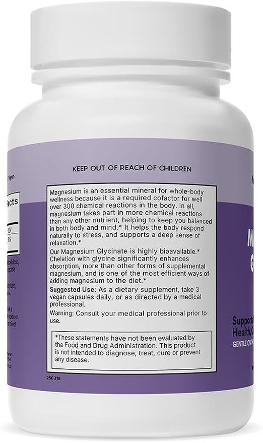 Natural Wellness Magnesium Glycinate – High Absorption Magnesium Supplement for Relaxation Restful Sleep Bone &amp Heart Health and Muscle Function – Gentle on Stomach 180 Vegetarian Capsules