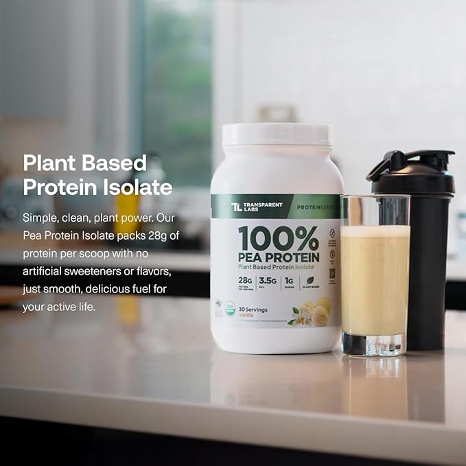 Transparent Labs 100% Pea Protein Powder - 28g Organic Plant Protein per Serving Clean Pea Isolate Powder USDA Organic Vegan Gluten-Free Sugar-Free Non-GMO - 30 Servings Chocolate