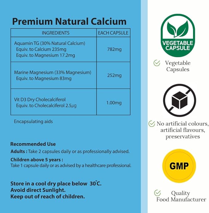 (Pack of 2) Hi Well Premium Natural Calcium with Magnesium &amp Vitamin D 120Vegetarian Capsules
