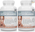 Phytoceramides Rice Based with Biotin Anti Aging Supplement Wrinkle Remover and Facial Moisturizing with Phytoceramides Vitamin A C D and E Two Bottle Pack 120 Capsules 40mg Gluten Free