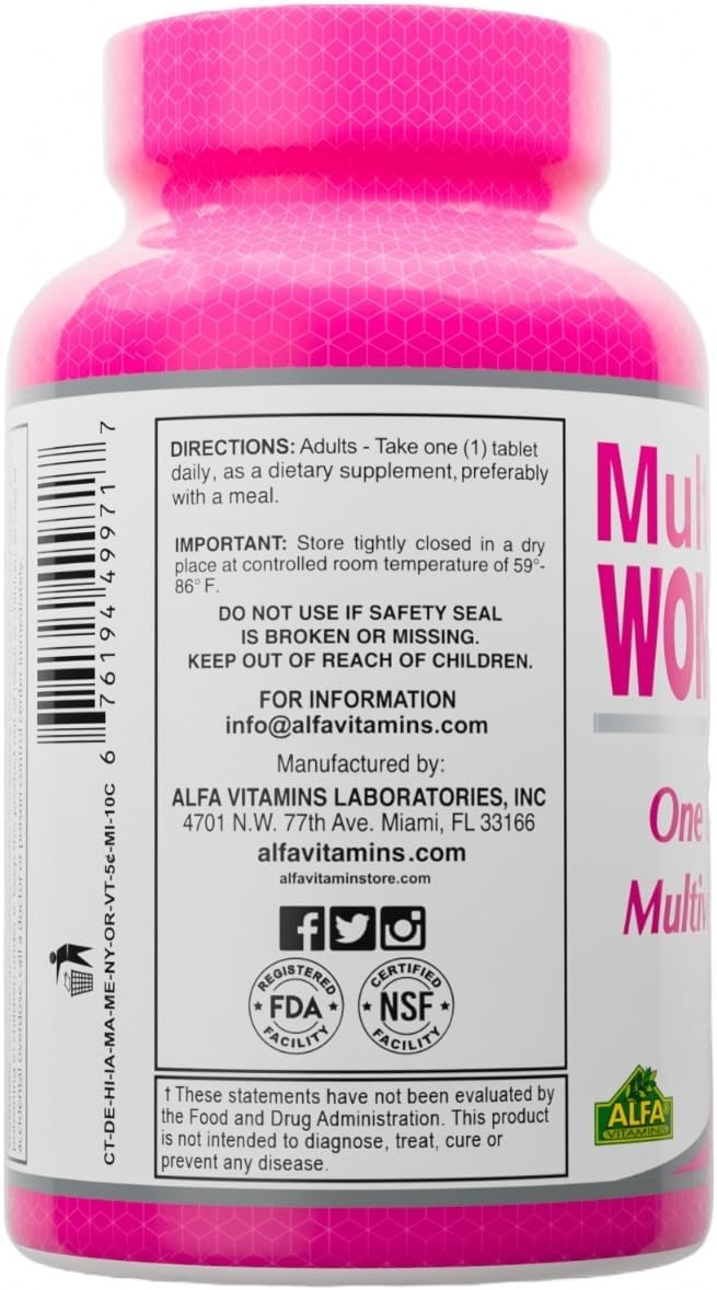 ALFA VITAMINS Multi Women Vitamins Dietary Supplement with Essential Vitamins &amp Minerals for Women - Amino Acids + Antioxidants - 100 Tablets