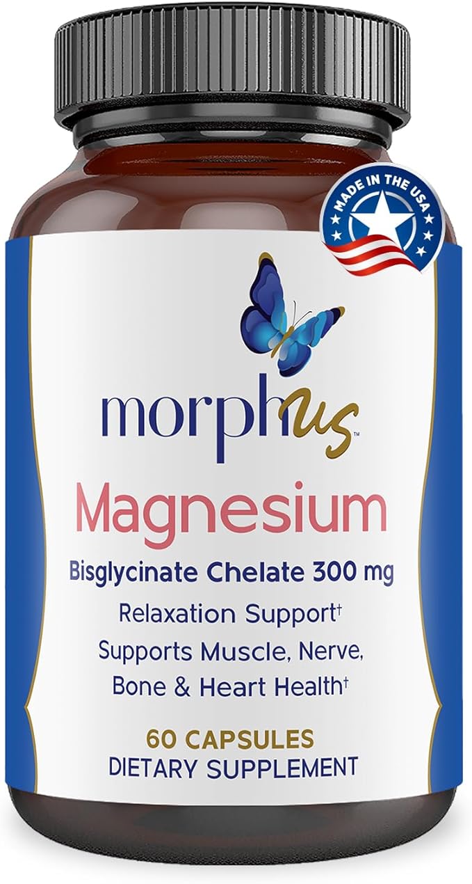Morphus Magnesium Bisglycinate Chelate 300mg Supplement | 60 Capsules | Helps Women with Perimenopause &amp Menopause Symptoms | Restful Sleep De-Stress Relaxes Muscles &amp Nerves | Fast Absorpti