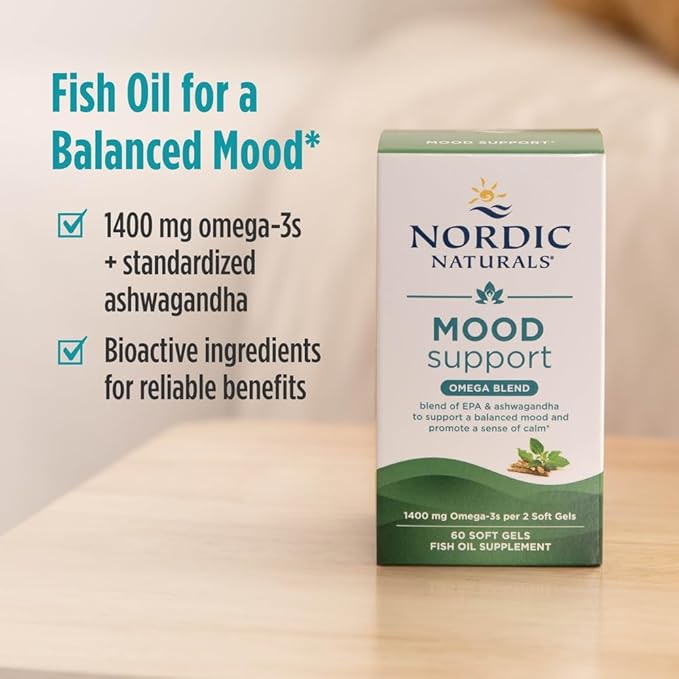 Nordic Naturals Mood Support Omega Blend - Unflavored - 60 Soft Gels - 1400 mg Omega-3 Supplement with EPA &amp DHA - Promotes Balanced Mood and Serenity - Non-GMO - 30 Servings