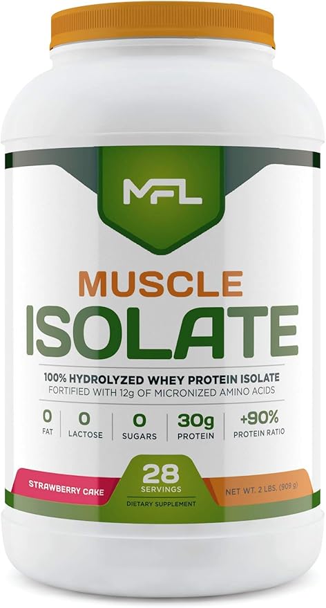 MFL 100% Isolate Protein l 30g of Protein l 12g Amino Acids l Keto Friendly l Low Carbs l 2 lbs. (Strawberry Cake)