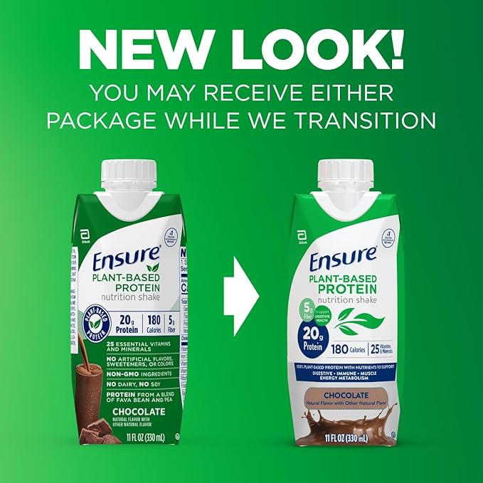 Ensure Plant-Based Protein Shake With 20g Protein 5g Fiber Ready to Drink Chocolate 11 Fl Oz 12 Pack