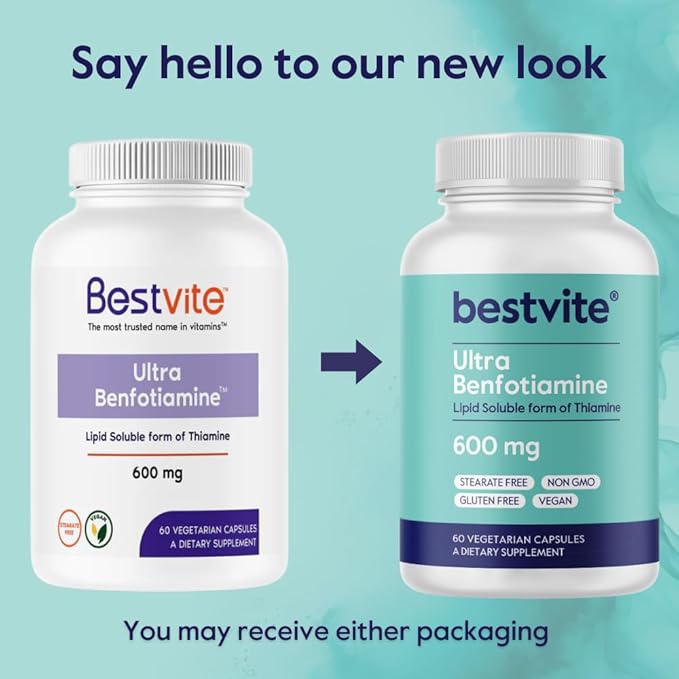 BESTVITE Ultra Benfotiamine 600mg per Capsule (60 Vegetarian Capsules) No Stearates - No Silicon Dioxide - Vegan - Non GMO - Gluten Free - Maximum Strength Benfotiamine