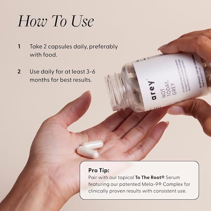 Arey Not Today Grey Daily Hair Supplement for Women &amp Men | Slows Grey Hair Growth in 3–6 Months | Support for Thicker Healthier Hair | Biotin B + D Vitamins | Vegan &amp Gluten-Free (1 Month)