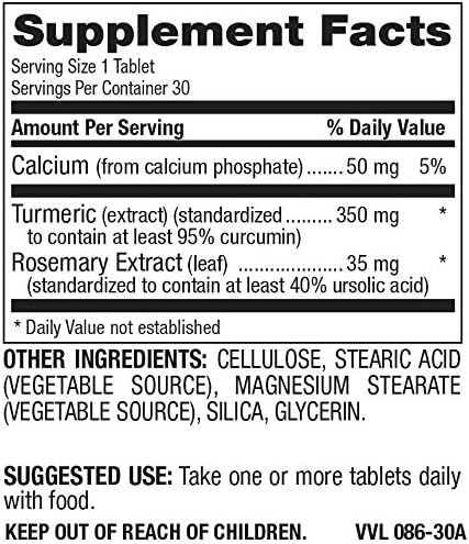 Natural Nutra Turmeric Curcumin with 95% Curcuminoids Extract Supplement with Rosemary for Brain Health Enhances Memory and Improves Concentration Improve Digestion 350 mg 30 Vegan Tablets